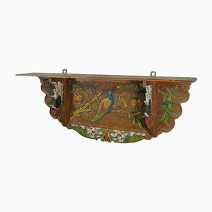 Victorian Wooden Shelve with Polychromic Painted Birds, 1920s