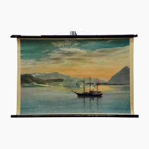 Vintage Landscape Sailing Ship and Coast of Greenland Pull Down Wall Chart