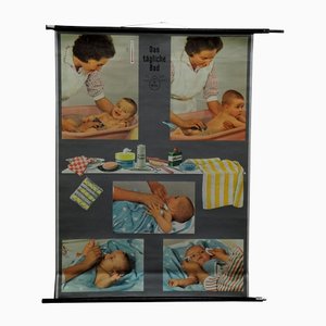 Vintage Daily Infant Baby Care Daily Bath Routine Pull Down Wall Chart