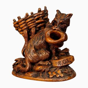 Aus Holz geschnitzter Schweizer Schwarzwald Bettelhund, 1900er
