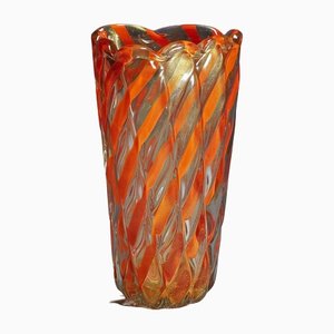Murano Ribbed Coral Gold Vase by Archimede Seguso, 1960s