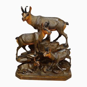 Carved Wood Chamois Family by Ernst Heissl, Ebensee, Austria, 1900s