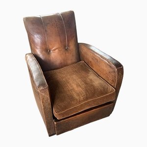 Club Armchair in Leather and Velvet
