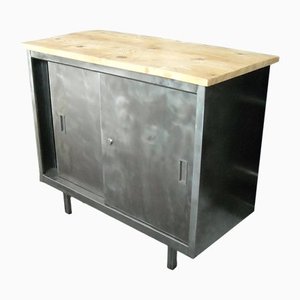 Metal Cabinet with Sliding Doors & Shelves on the Inside