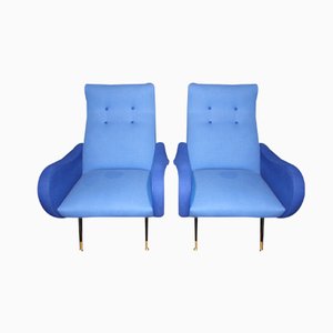 Blaue italienische Mid-Century Stühle, 1950er, 2er Set
