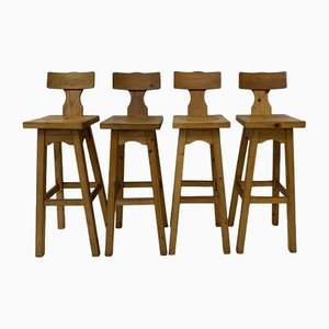 Tabourets de Bar en Pin, 1970s, Set de 4