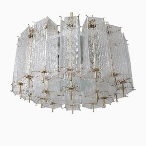 Large Mid-Century Chandelier with Ice Glass Tubes with Brass Fixture, Europe, 1960s