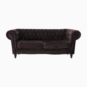 Dark Brown Fabric Three Seater Chesterfield Couch