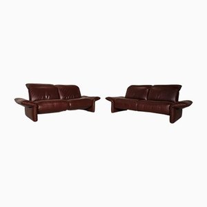 Burgundy Leather Elena Two Seater Couch from Koinor, Set of 2