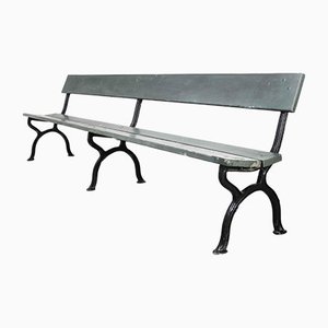 Long French Green Station Bench with Cast Legs, 1960s