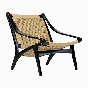 Danish Modern Black Lacquered Beech Lounge Chair by Illum Wikkelsø, 1950s