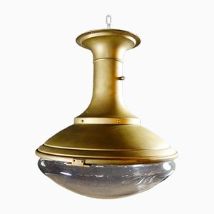 Antique Bulb Glass Hood & Golden Fixture Lamp by Peter Behrens, 1920s