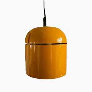 Mid-Century German Retro Danish Design Yellow Pendant Lamp and Teak Sideboard from Staff, Set of 2