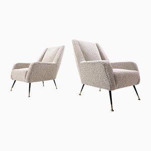 Mid-Century Modern Grey Fabric Armchairs, 1950s, Italy, Set of 2