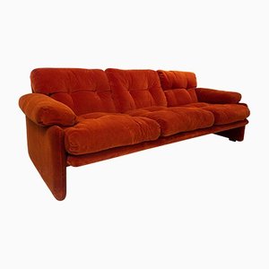 Orange Velvet Coronado Three-Seat Sofa by Tobia Scarpa for B&B Italia / C&B Italia, 1960s