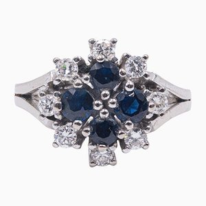Vintage 18k White Gold Ring with Sapphires & Diamonds, 1970s