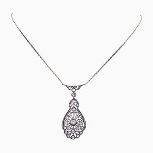 Art Nouveau Gold and Silver Diamond Necklace