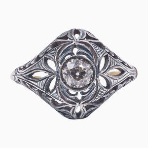Bague Diamant Art Nouveau en Or et Argent