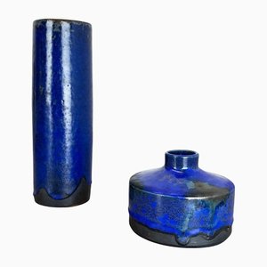 Blaue Studio Vase aus Keramik von Gerhard Liebenthron, 1970er, 2er Set