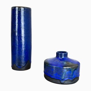 Blue Ceramic Studio Vase by Gerhard Liebenthron, Germany, 1970s, Set of 2