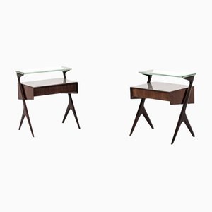Italian Bedside Tables in Glass and Wood Attributed to Ico Parisi, Set of 2