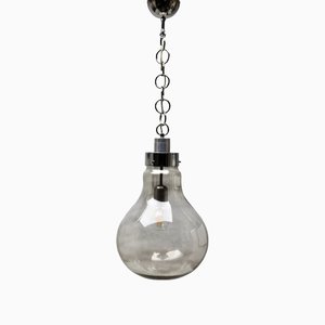 Vintage Smoked Glass Pendant Ceiling Light in the Shape of a Big Bulb, 1960s