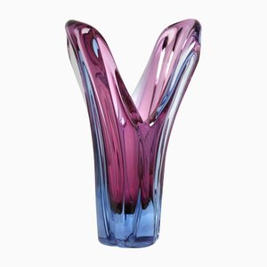 Belgian Sculpted Crystal Vase with Sommerso Core by Val Saint Lambert