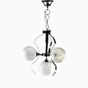 German Swirl Ball Pendant Stem Lamp with 3 Globular Lights from Fischer Leuchten