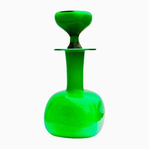 Danish Green Hand Blown Glass Bottle by Otto Brauer for Holmegaar, 1960s