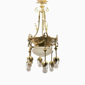 Late 19th Century Cast Brass Pendant Chandelier with Six-Arms