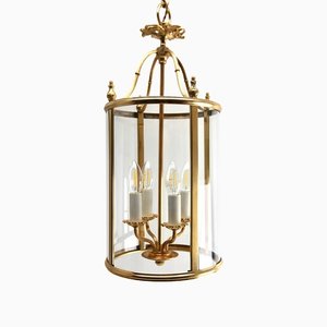 Lanterna in stile Impero in ottone dorato e vetro di Gaetano Sciolari