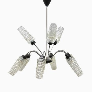 Vintage Italian Chandelier with Nine Arms and Chrome Details from Stilnovo, 1960s