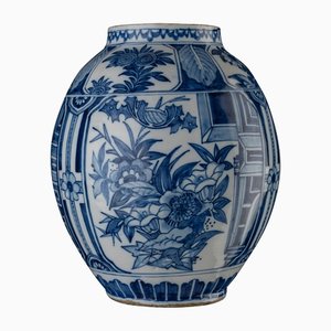 Frasco chinoiserie floral azul y blanco de Delft, década de 1600