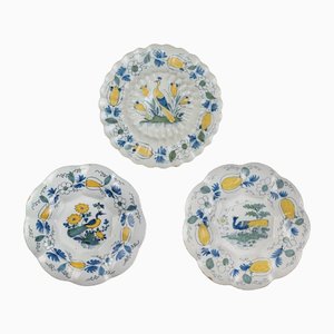 Polychrome Lobed Delft Dishes, 1690s, Set of 3