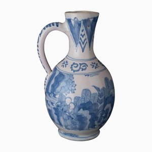 Blue and White Delft Chinoiserie Wine Jug, 1600s