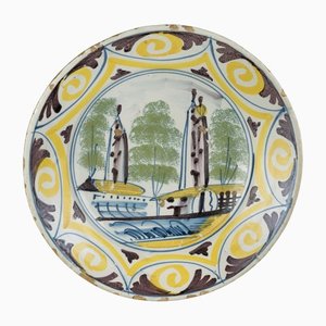 Dutch Polychrome Dish with a Village View, 1700s