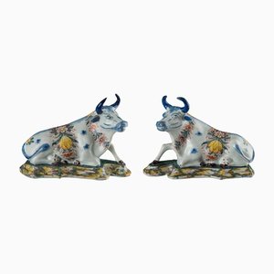 Polychrome Reclining Cows, 1760s, Set of 2