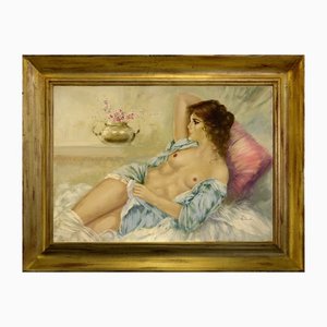 Raffaele Fiore, Nude, Oil on Canvas, Framed