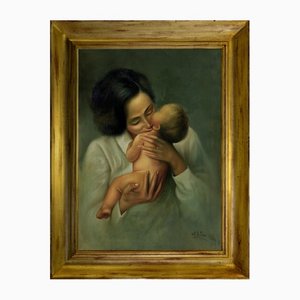 Nicola Del Basso, Maternità, Oil on Canvas, Framed