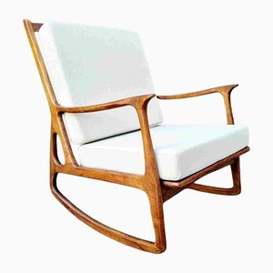 Italian Walnut Wood Rocking Chair, 1960s