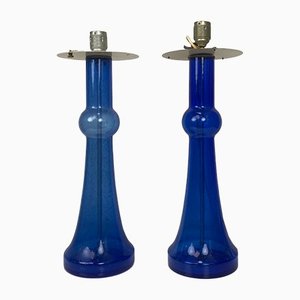 Large Blue Glass Lamps from Holmegaard, Denmark, 1960s, Set of 2