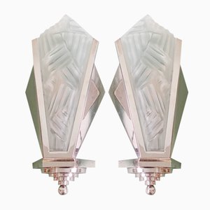 French Frosted Glass Sconces, 1930s, Set of 2