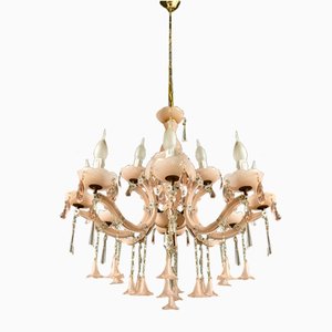 Vintage Italian Pink Opaline Murano Glass Chandelier