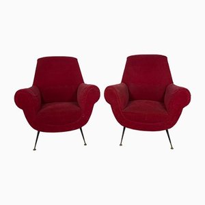 Mid-Century Red Armchairs by Gigi Radice for Minotti, Set of 2