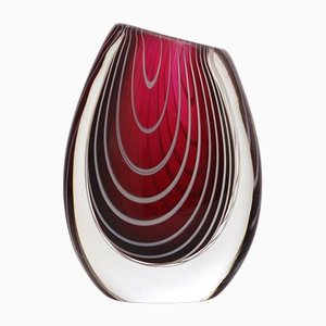 Mid-Century Red Zebra Glass Vase by Vicke Lindstrand for Kosta Boda, 1950s