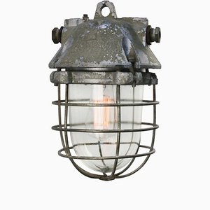 Lampes à Suspension Industrielles Vintage en Verre Transparent