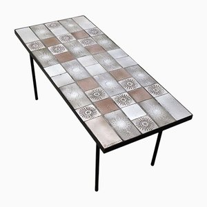Enameled Ceramic Tile Coffee Table by Fagoterie, France, 1960