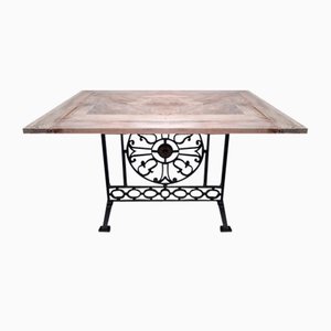 Wrought Iron & Solid Wood Dining Table