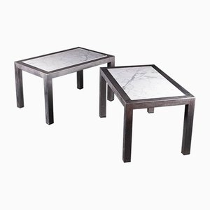 Large Brushed Steel Tables, 1970, Set of 2