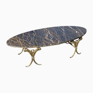 Mid-Century Italian Oval Marble Portoro Coffee Table with Structure in Solid Brass, 1950s